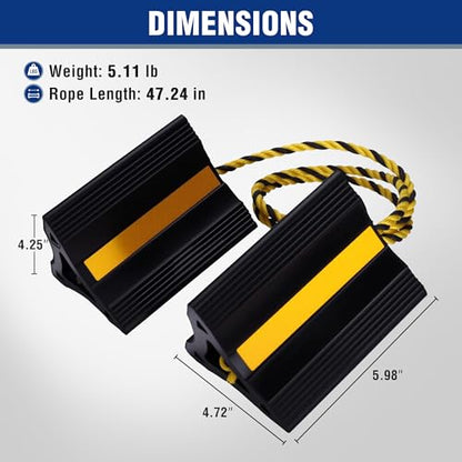 WORKPRO 4-Pack Rubber Wheel Chocks with Rope & 3 Reflective Strips, Heavy Duty Non-Slip Tire Stoppers for Cars, SUVs & Trailers, Rubber Wheel Wedges for Garage & Driveway