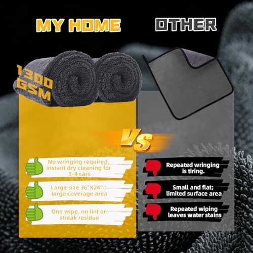 2 Pack Double-Twist Pile 1300gsm Microfiber Car Drying Towel, (36"X24") Extra Large Highly Absorbent Drying Towel, Lint‑free & Scratch‑free Car Wash Towels for Auto Detailing, Cars Wash, SUV, Trucks - size: 36 x 24 INCH