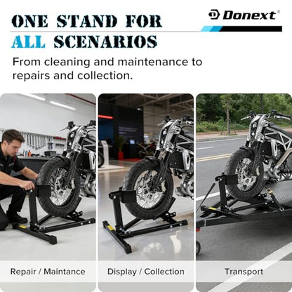 Motorcycle Wheel Chock, Motorcycle Front Tire Chock, 1500 lbs Heavy Duty Wheel Stand for 17"- 21" Wheels, Adjustable Detachable Motorbike Front Wheel Stand for Trailer(Black) - size: 1500lbs for 17"-21" Wheels（triangle）