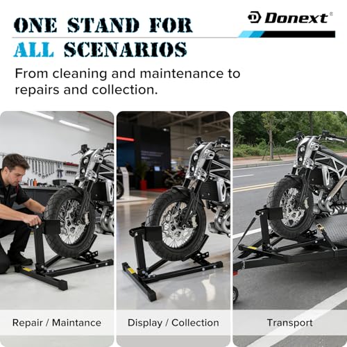 Motorcycle Wheel Chock, Motorcycle Front Tire Chock, 1500 lbs Heavy Duty Wheel Stand for 17"- 21" Wheels, Adjustable Detachable Motorbike Front Wheel Stand for Trailer(Black) - size: 1500lbs for 17"-21" Wheels（triangle）