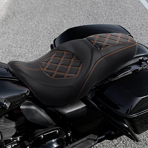 C.C. RIDER Powersports Seats - Driver Passenger Seat Backrest Pad Rider Cushion fit for Harley Davidson Touring Road King Street Glide Electra Glide Road Glide 2009-2023 - color: Seat Black Orange