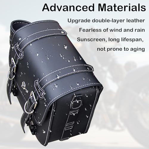 Universal Motorcycle Saddlebags with Lock & Water Bottle Bag | fit Softail, Scooter Powersports & Cruisers, Faux Leather Throw Over Saddle Bags for Commute or Long Trips 12.2"x5.12"x9.84" - size: Large with 2 Bottle Bags