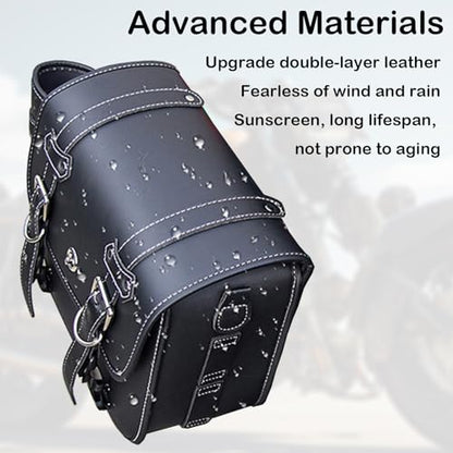 Universal Motorcycle Saddlebags with Lock & Water Bottle Bag | fit Softail, Scooter Powersports & Cruisers, Faux Leather Throw Over Saddle Bags for Commute or Long Trips 10.24"x4.72"x8,66" - size: Small with Bottle Bag