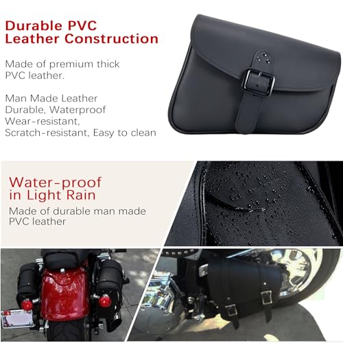 Motorcycle Swingarm Bag with Black Synthetic Leather, Swing Arm Bag Motorcycle Saddlebag Left Side Tool Bag Fit for Softail / Triangulated Swingarm Models Dyna Low Rider Fat Bob, An Adjustable Strap - size: Medium to Large