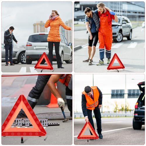 Kanayu Warning Safety Triangles for Vehicles Foldable Roadside Emergency Kit Emergency Reflective Triangles with Base and Carrying Case for Cars Trucks Breakdown(12 Pack)
