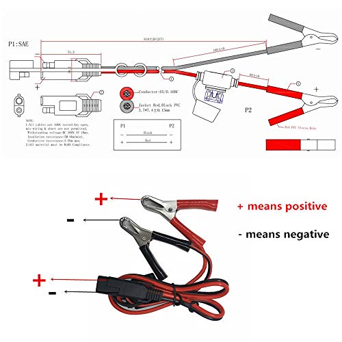 Aligater Clips Trickle Charger Extension Cable - 2FT SAE Battery Charger Clamps 12V-24V Quick Disconnect Extension Cord 15A Fuse for Pump Motorcycle Car Battery Solar Panels 2pack