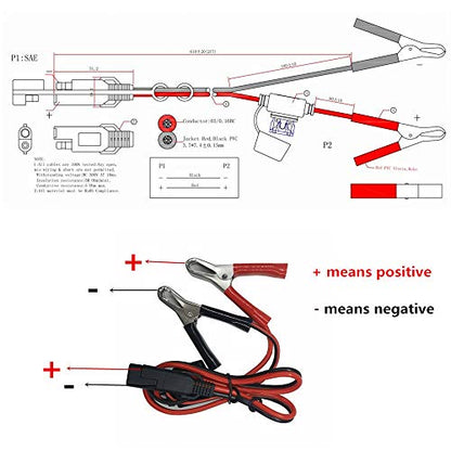Aligater Clips Trickle Charger Extension Cable - 2FT SAE Battery Charger Clamps 12V-24V Quick Disconnect Extension Cord 15A Fuse for Pump Motorcycle Car Battery Solar Panels 2pack