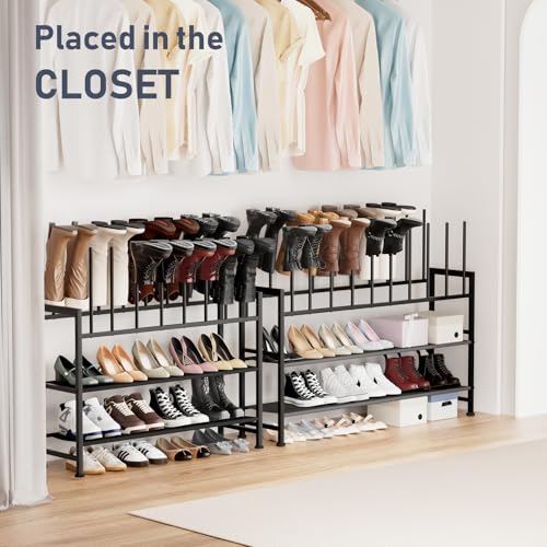 DIMJ Boot Rack 4-Tier - Black Metal Boot Storage Rack for Tall Boots Organizer, Multiuse Shoe Rack for Boots, Sneakers, High-Heel, Entryway, Fits 10 Pairs - size: 4-Tier 10 Pair