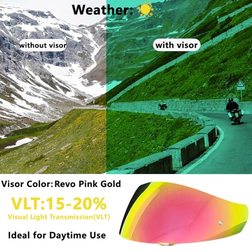HJ-17 Helmet Visor Replacement,UV Protective Helmet Face Shield Compatible with CL-MAX II,IS-MAX BT,SY-MAX III,IS-MAX II,CL-MAX 3,C90,C91,C91N (Revo Pink Gold-Day Use Only) - color: Revo Pink Gold-day Use Only