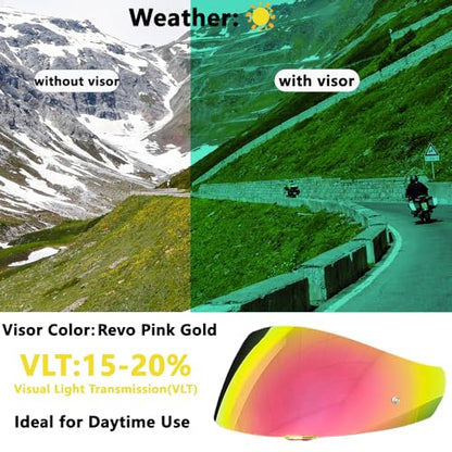 HJ-17 Helmet Visor Replacement,UV Protective Helmet Face Shield Compatible with CL-MAX II,IS-MAX BT,SY-MAX III,IS-MAX II,CL-MAX 3,C90,C91,C91N (Revo Pink Gold-Day Use Only) - color: Revo Pink Gold-day Use Only