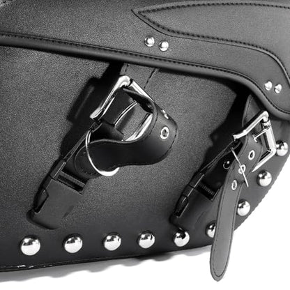 Pair of Motorcycle Saddlebags with Studded Rivet Design, 30L Large Capacity Water-Resistant PU Leather Bags, Quick-Release with Braided Straps