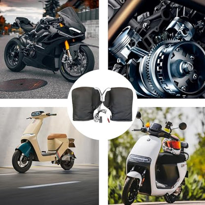 Motorcycle Heated Handlebar Mittens, Motorcycle Heated Grips Cover Pad Gloves | Water Resistant Heated Motorcycle Handlebar Muffs Temperature Adjustable Handlebar Grips for Cycling