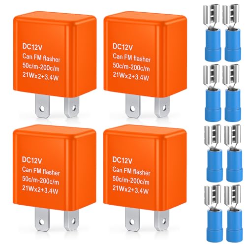 Gebildet 4pcs 12V 2-Pin Universal Flasher Relay, Auto Motorcycle LED Turn Signal Flasher, Speed Adjustable Electronic Turn Signal Hyper Flash Indicator Light, Blink Relay (Orange) - color: Orange