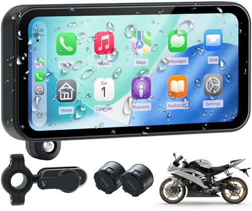 6.25" Wireless Motorcycle CarPlay Screen with Android Auto,Built-in TPMS,IP67 Waterproof Motorcycle GPS Display,OTA Update,Bluetooth Audio,Portrait/Landscape Switch for Riding