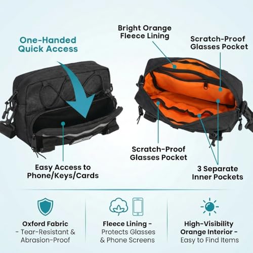Riverruns Reflective Motorcycle Handlebar Bag Dual Strips Quick Access - 2.5L Universal Tool Pouch, Bright Orange Lining, Glasses Pocket, Multi-Mount Cruiser Front Fork Sissy Bar Convertible