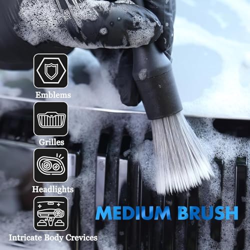 3PCS Car Detailing Brush Set - Interior or Exterior Car Cleaning Brush, [Durable Bristles] Ultra Soft Boars Hair Car Detailing Brushes, Auto Detail Brushes for Air Vent, Leather Seat, Wheels, Emblems