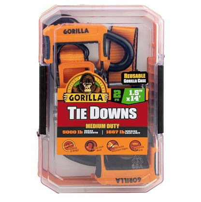 Gorilla Ratchet Tie Down Straps (2Pack) 1.5in x 14ft - 5000lb Break Strength, Heavy Duty Orange Webbing with Gorilla-Grip Handle, Cap Locks & Floating D Rings for Secure Cargo Hauling, Camping, Moving - style: 1.5in x 14ft - 5000lb Break (Pack of 2)