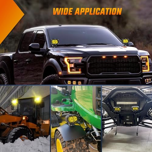 Nilight LED Pod Light 24W 4 Inch 2PCS Yellow Flood Beam Driving Lights Pods IP67 Waterproof Auxiliary Offroad Lighting for Truck Tractor SUV ATV UTV Golf Cart Boat Motorcycle Dirt Bike - color: Yellow Flood Beam 4inch