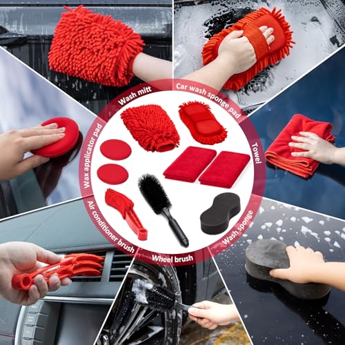 45Pcs Car Wash Cleaning Kit with High Power Handheld Vacuum Windshield Cleaning Tool with Side Mirror Squeegee Detailing Brushes Tire Brush Towels Complete Detailing Set for Car - size: 45Pcs