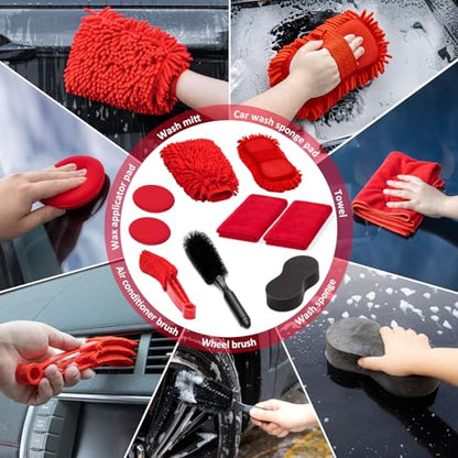 47Pcs Car Wash Cleaning Kit with High Power Handheld Vacuum Windshield Cleaning Tool with Side Mirror Squeegee Bucket Detailing Brushes Tire Brush Towels Complete Detailing Set for Car - size: 47Pcs