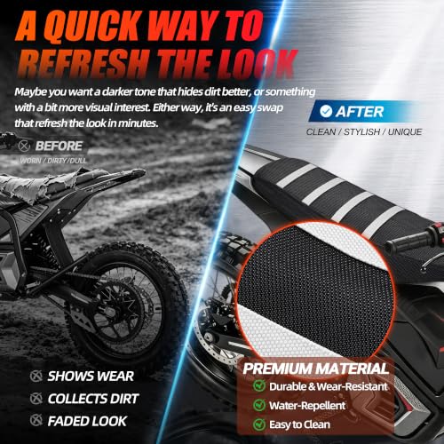 JFG RACING Seat Cover for VALTINSU Electric Dirt Bike,PVC Non-Slip Cushion Guard for VALTINSU EM5 Motorcycle Off-Road Ebike-White - color: White