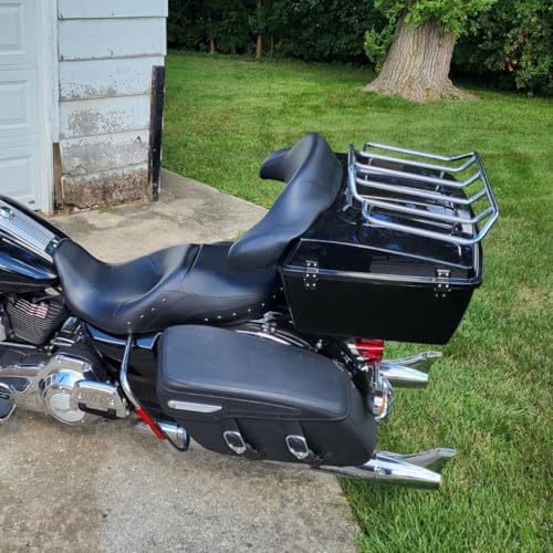 ECOTRIC Luggage Trunk Compatible with 1997-2013 Harley Road King Electra Glide Road Glide Street Glide King Motorcycle Trunk W/Top Rack - color: Black, size: King Tour Pack W/ Backrest Pad & Top Rack