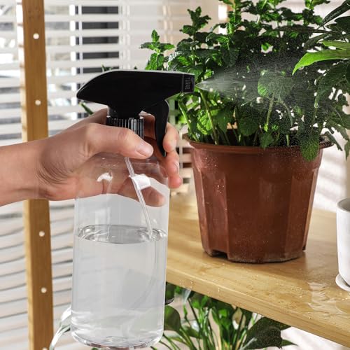 UUJOLY 17 oz Plastic Spray Bottle Trigger Empty Spray Bottles Clear Refillable Container for Water, Essential Oils, Hair, Cleaning Products, Adjustable Head Sprayer and Stream, Clear, 2 Pack - color: Clear + Black, size: 2 Pack/500ml
