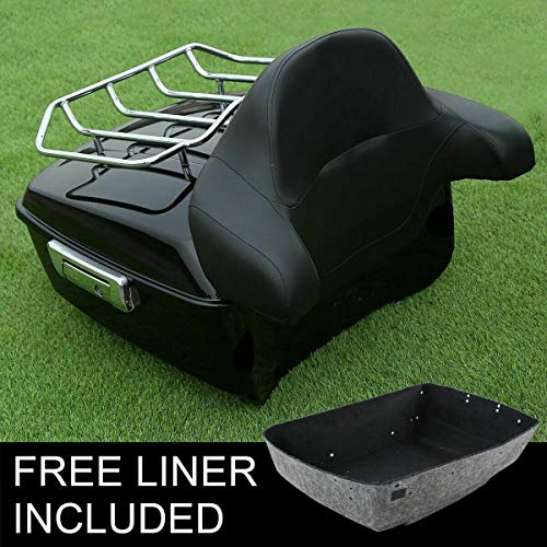 SLMOTO King Tour Trunk Backrest King Tour Trunk w/Luggage Rack Backrest Fit For 2014-2025 Harley Touring Models Road King Road Glide Street Glide Electra Glide Ultra-Classic Gloss Black - color: AStyle #12