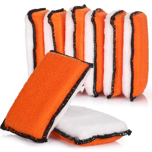Mudder 8 Pcs Car Interior Scrubbing Sponge 5'' x 3'' Fiber Car Wax Applicator pad Household Cleaning Sponges for Leather Car Seat Couch Cleaning (Orange White) - color: Orange White