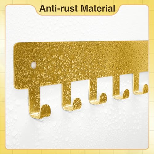 pickpiff Key Holder Wall Mount, Adhesive Key Rack with 8 Hooks Hanger for Car Key Ring, Metal Key Chain Organizer, Gold 1 Pack - color: Gold