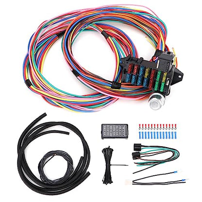 14 Circuit Wiring Harness Universal for Street Muscle Car Hot Rod Rat XL Copper Wire Harness 12V Fuse Wiring Harness Kit Compatible with Chevy Ford Chrysler Mopar Muscle Car
