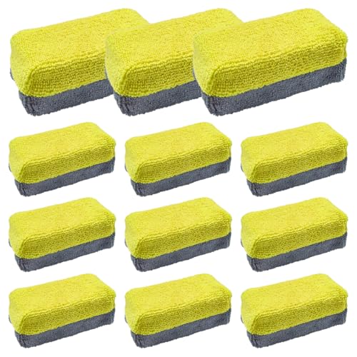 12PCS Ceramic Coating Applicator Sponge, Microfiber Rectangular Auto Polishing Cleaning Pads, Universal Automotive Detailing Sponge for Car Wax, Paint, Sealant Application (Yellow) - color: Yellow