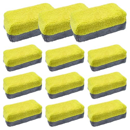 12PCS Ceramic Coating Applicator Sponge, Microfiber Rectangular Auto Polishing Cleaning Pads, Universal Automotive Detailing Sponge for Car Wax, Paint, Sealant Application (Yellow) - color: Yellow