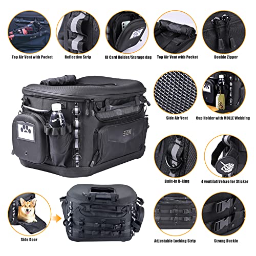 Motorcycle Dog Carrier, Back Seat Vehicle-Mounted Pet Carrier Travel Bag Cat Carrier Bag for Harley Trike Triumph Touring Street Glide Road King CVO (Black)