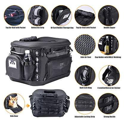 Motorcycle Dog Carrier, Back Seat Vehicle-Mounted Pet Carrier Travel Bag Cat Carrier Bag for Harley Trike Triumph Touring Street Glide Road King CVO (Black)