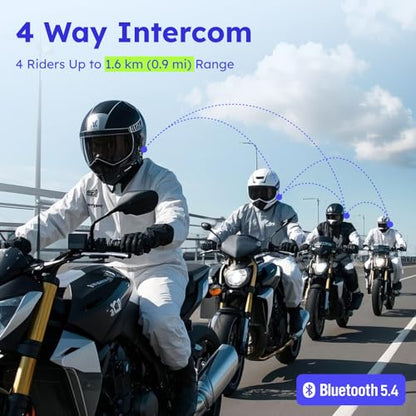 D10 Motorcycle Bluetooth Headset with Natural AI Voice Control, Bluetooth 5.4 Helmet Intercom for 4 Riders with ENC Noise Canceling, Audio Multitasking, FM, IPX7, Fits Snowmobile/ATV, 2 Pack - style: D10-2 Pack