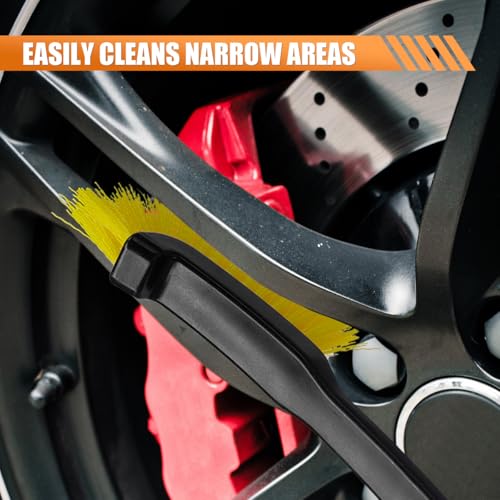 Craedli Car Wheel Cleaning Brush, 12 Inch Hard Bristle Tire Crevice Scrub Brush Automotive Detailing Tool, Multifunctional Long Handle Tire Cleaner Car Wash Brush for Home & Hard to Reach Areas(1PC) - size: 1PC
