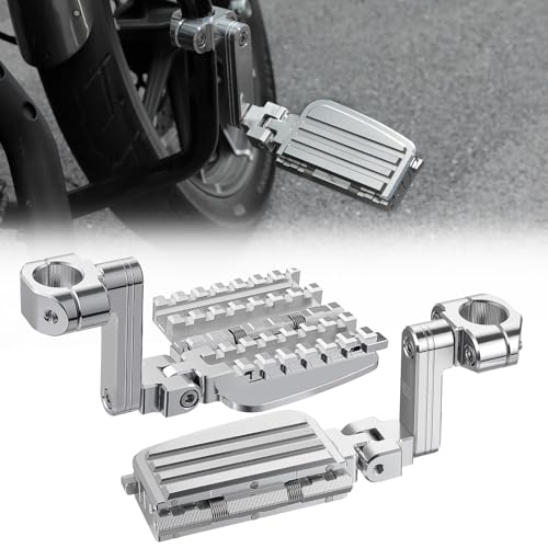 KEMIMOTO CNC Aluminum Highway Pegs with Expandable Heel Rests 1.25" Highway Long Angled Pegs Adjustable Fit for Street Glide Road King Road Glide Softail Dyna Sportster 1-1/4" Engine Guard Chrome - color: Chrome