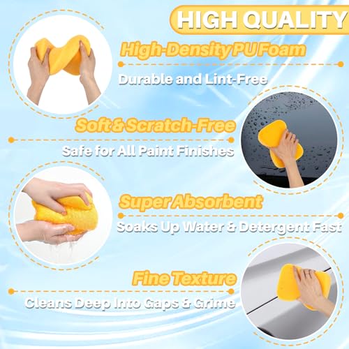 RAINFLOW 4PCS Large Car Wash Sponge – Sponges for Cleaning Extra Thick High-Density Pottery Sponges, Scratch-Free, Super Absorbent, Reusable for Auto Detailing, Waxing, and Cleaning