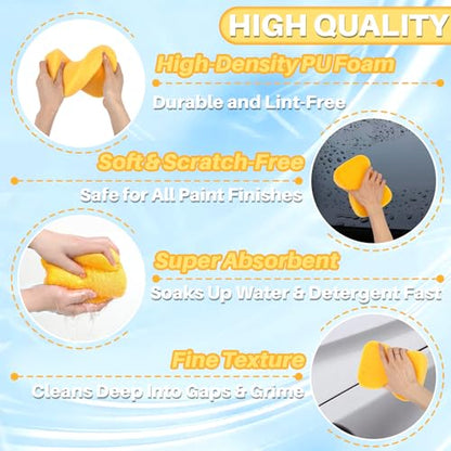 RAINFLOW 4PCS Large Car Wash Sponge – Sponges for Cleaning Extra Thick High-Density Pottery Sponges, Scratch-Free, Super Absorbent, Reusable for Auto Detailing, Waxing, and Cleaning
