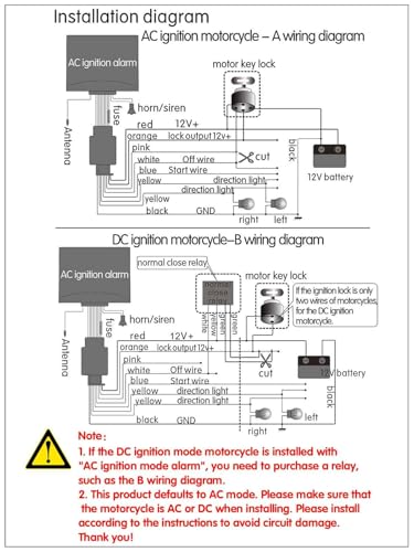 DC12V Motorcycle Anti-Theft Alarm Security System Remote Control Engine Start Bike Anti-Hijacking Cutting Off Remote Engine Start Arming Disarming