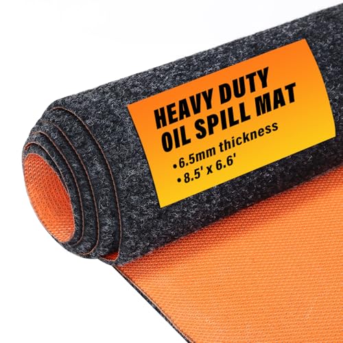 8.5 X 6.6 Ft Heavy Duty Oil Spill Mat, Garage Floor Mat for Under Car, 1/4inch Thicked Waterproof Rubber Backing Mat Protect Floor, Reusable Oil Drip Leak Absorbent Pads (Black)
