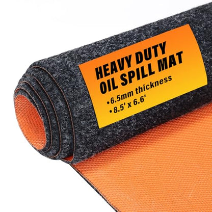 8.5 X 6.6 Ft Heavy Duty Oil Spill Mat, Garage Floor Mat for Under Car, 1/4inch Thicked Waterproof Rubber Backing Mat Protect Floor, Reusable Oil Drip Leak Absorbent Pads (Black)