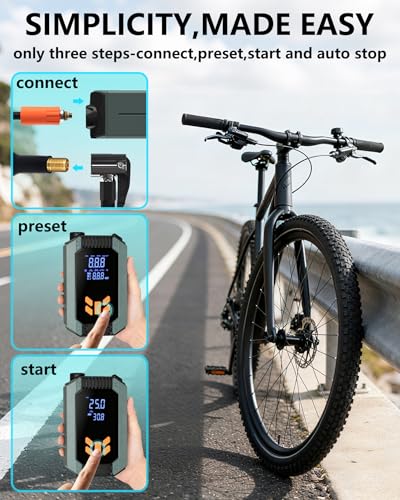 tire inflator portable air compressor,Digital tire pressure gauge,12V 150 PSI bike pump,Emergency LED Light for air pump for car tires,Wireless high speed low noise ball pump.