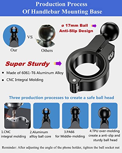 BRCOVAN Bike Motorcycle Phone Mount Holder, 1s Locking | with Solid Aluminum Alloy Mounting Base, Handlebar Cell phone Clip for Bicycle ATV Scooter, Fit 4-7'' Smartphone