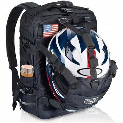 Large Capacity Motorcycle Helmet Backpack, Waterproof Motorcycle Backpack for Men Riding Hiking Cycling Backpack - color: Black