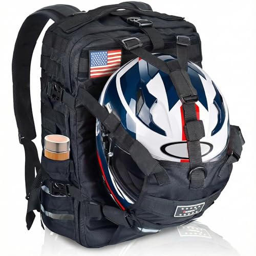 Large Capacity Motorcycle Helmet Backpack, Waterproof Motorcycle Backpack for Men Riding Hiking Cycling Backpack - color: Black