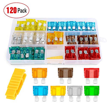 Nilight - 50029R 120 Pcs Standard Blade Fuse 5A/7.5A/10A/15A/20A/25A/30A AMP Assorted Set with 10 Pack 14AWG ATC/ATO Inline Fuse Holder, 2 Years Warranty, 1 Count (Pack of 10) - color: 120Pcs ATC/ATO Fuse + 14AWG Holder 10