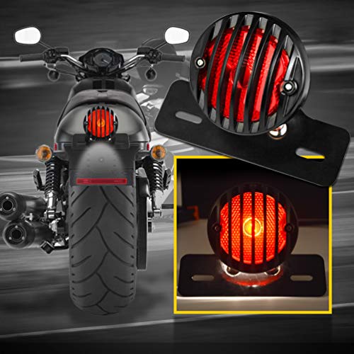 KATUR 1PCS Motofans Black Round Metal Motorcycle Tail Brake Light Compatible with Harley Bobber Chopper Custom April IA Mana