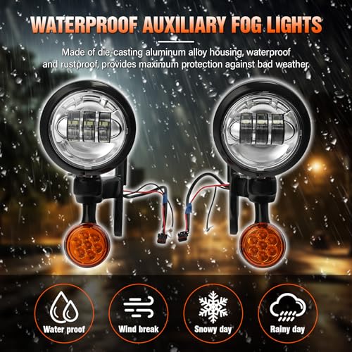 XFMT Motorcycle 4.5" Auxiliary Spot Fog Light LED Turn Signal Light W/Bracket For Harley Touring Road King 1994-Later Electra Glide 1997-Later Street Glide FLHX 2006-Later, Black + Chrome - color: Black + Chrome